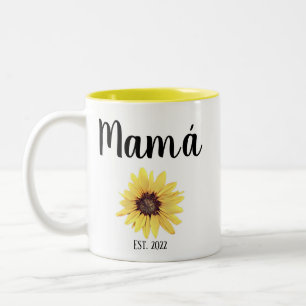 Personalised Mamá Est. Painted Sunflower Two-Tone Coffee Mug