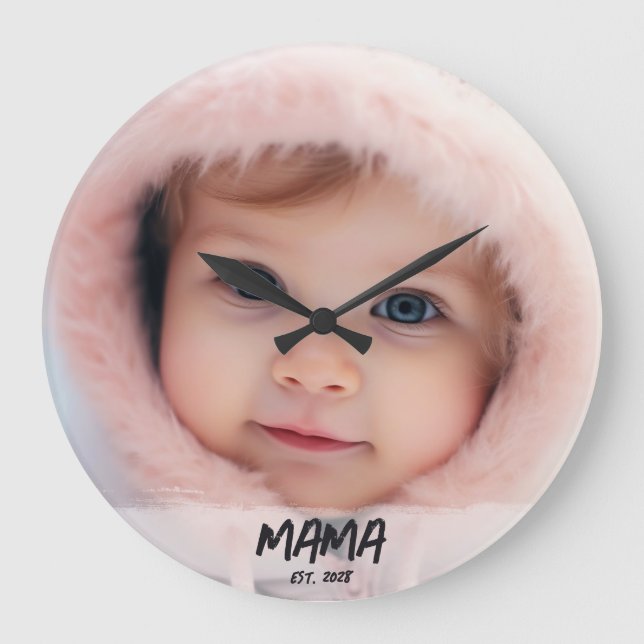 Personalised Mama Established Photo Keepsake Large Clock (Front)
