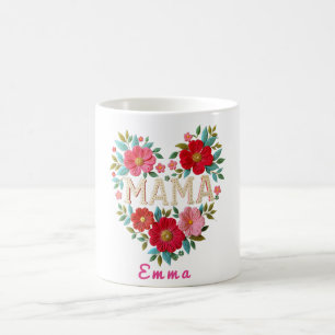 Personalised Mama Heart Floral Custom Gift Coffee Mug