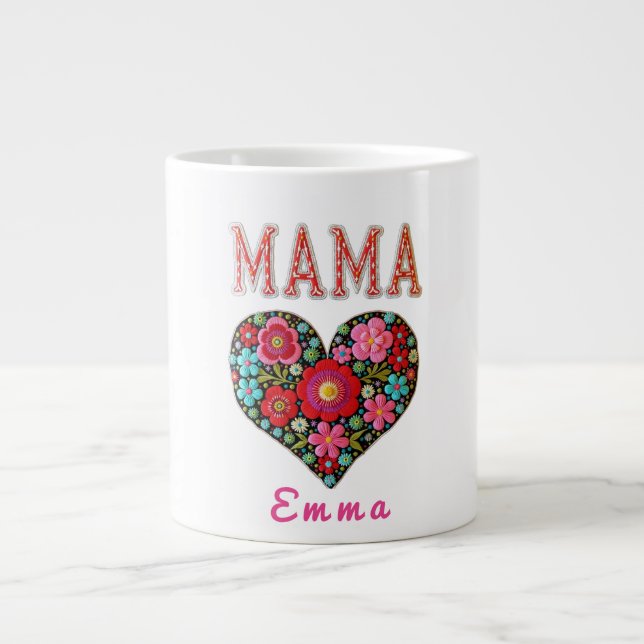 Personalised Mama Heart Floral Custom Gift Large Coffee Mug (Front)