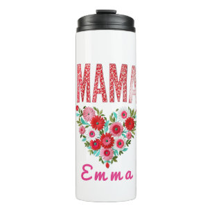 Personalised Mama Heart Floral Custom Gift Thermal Tumbler