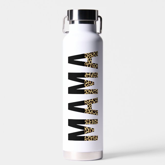 Personalised Mama Leopard Typography Mum Gifts Water Bottle (Front)