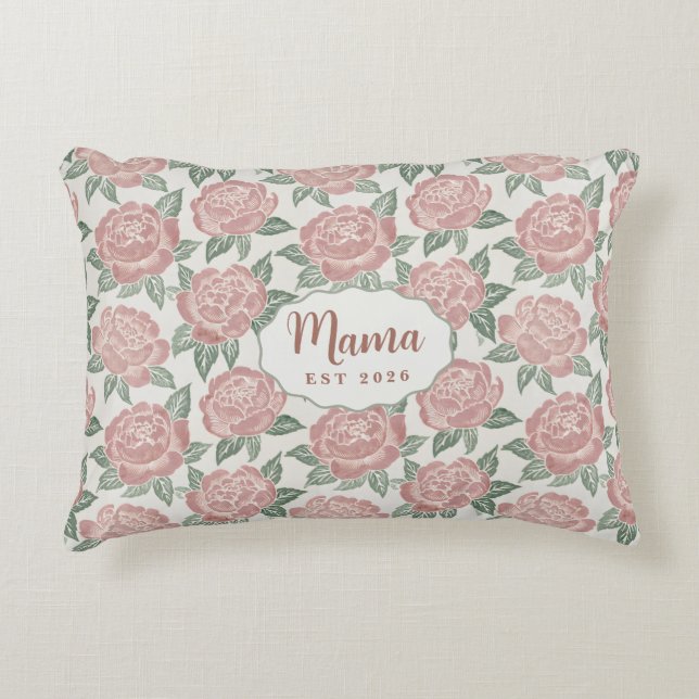 Personalised Mama Peony Throw Pillow Custom Name (Front)