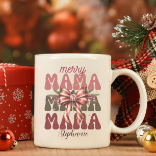 personalised mama retro  Christmas bow  Coffee Mug