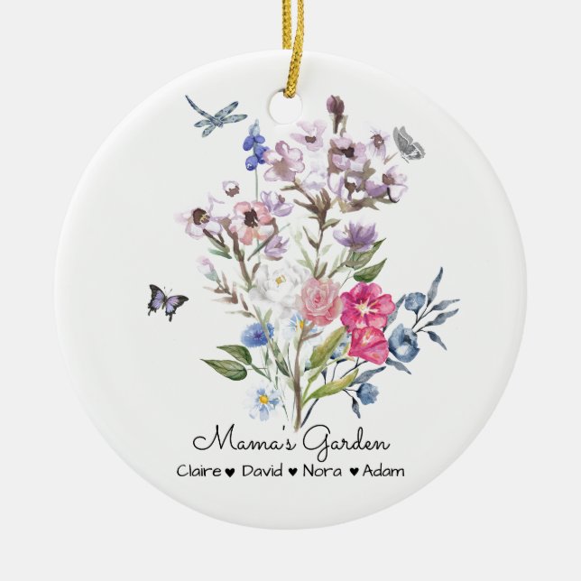 Personalised Mama's Garden Ceramic Tree Decoration (Front)