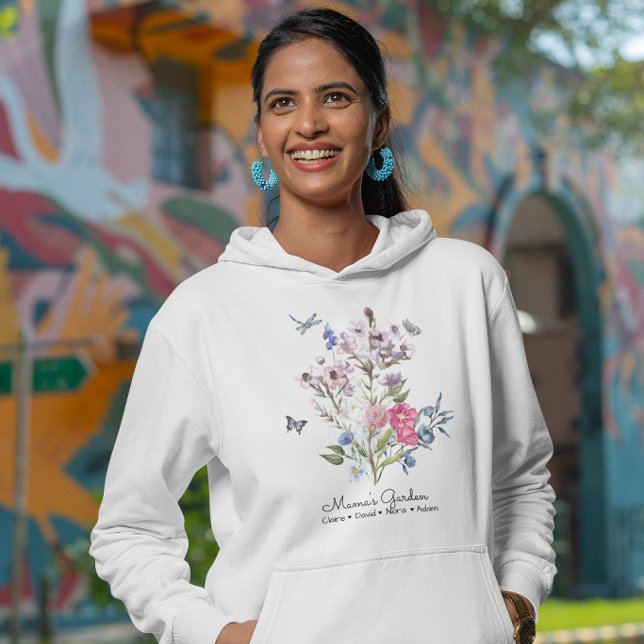 Personalised Mama's Garden Hoodie (Wrap her in love with this cozy hoodie featuring flowers and customized kids' names!)