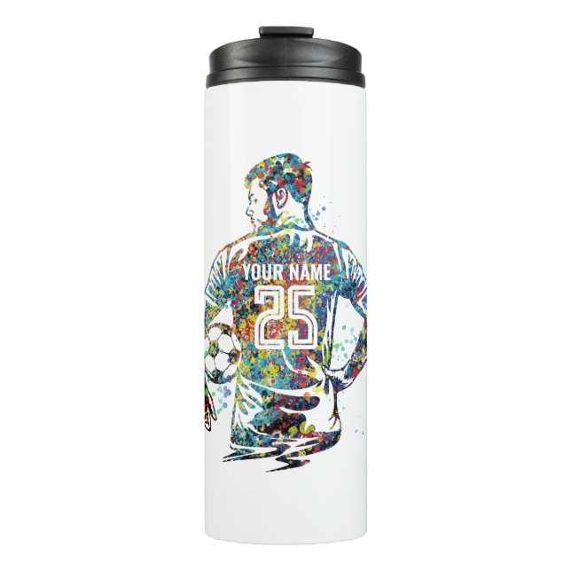 Personalised Man/Boy Soccer Player Thermal Tumbler (Front)
