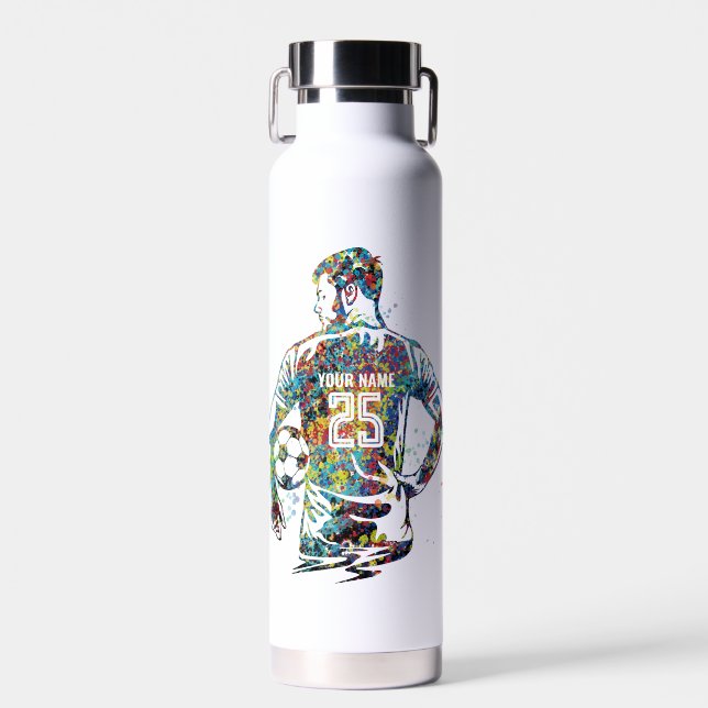 Personalised Man/Boy Soccer Player Water Bottle (Front)