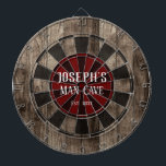 Personalised Man Cave Dartboard<br><div class="desc">Faux wooden background with custom name and man cave in the centre of the board. Other colours available in the shop.</div>