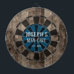 Personalised Man Cave Dartboard<br><div class="desc">Faux wooden background with custom name and man cave in the centre of the board. Other colours available in the shop.</div>