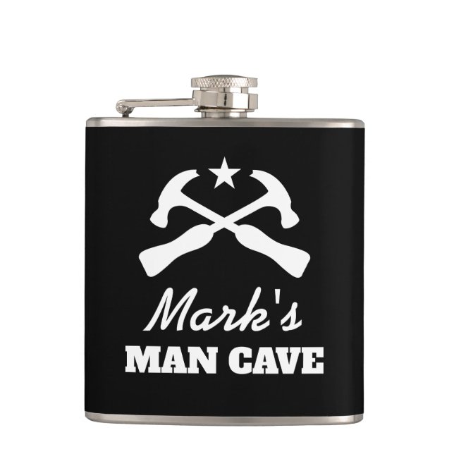 Personalised man cave hip flask drink gift for men (Front)