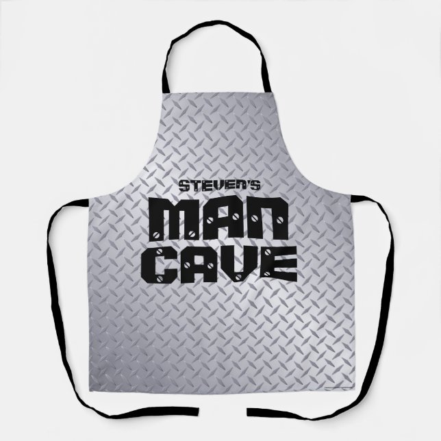 Personalised Man Cave Stainless Steel Diamondplate Apron (Front)