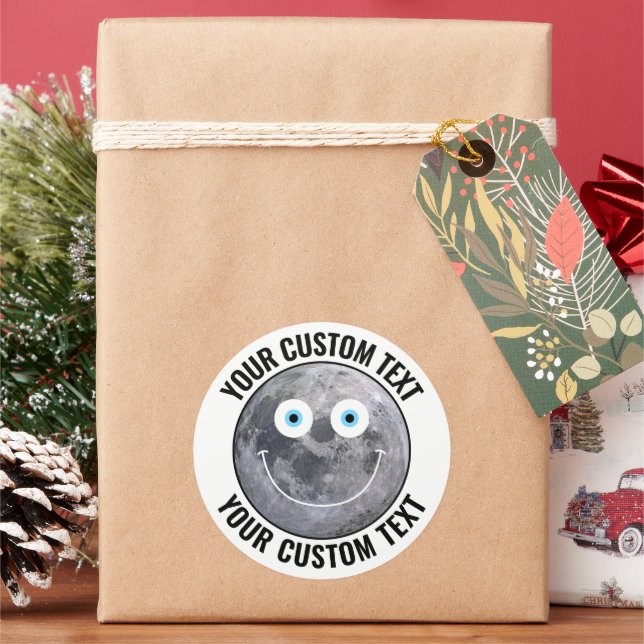 Personalised Man in the Moon Custom Happy Face 3" Classic Round Sticker (Holiday)