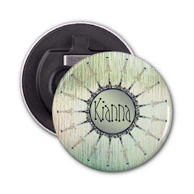 Personalised Mandala on Minty Frosted Glass   Bottle Opener (Front)