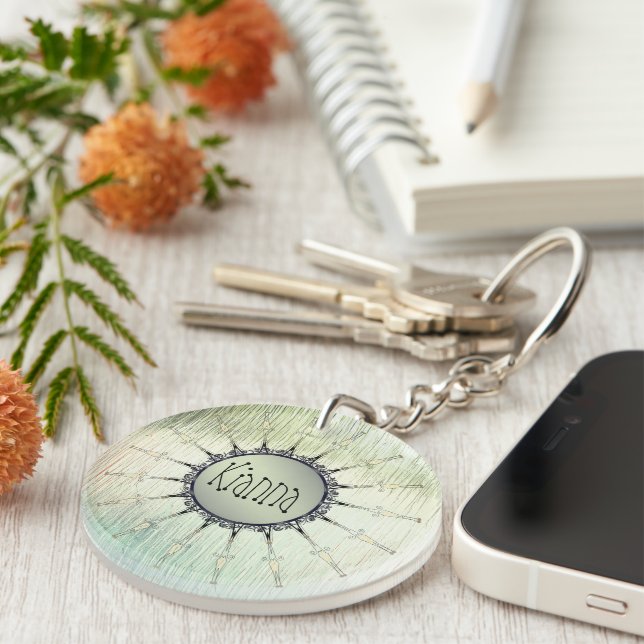 Personalised Mandala on Minty Frosted Glass   Key Ring (Front Right)