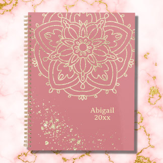 Personalised Mandala Rose Pink Gold Meditation Planner