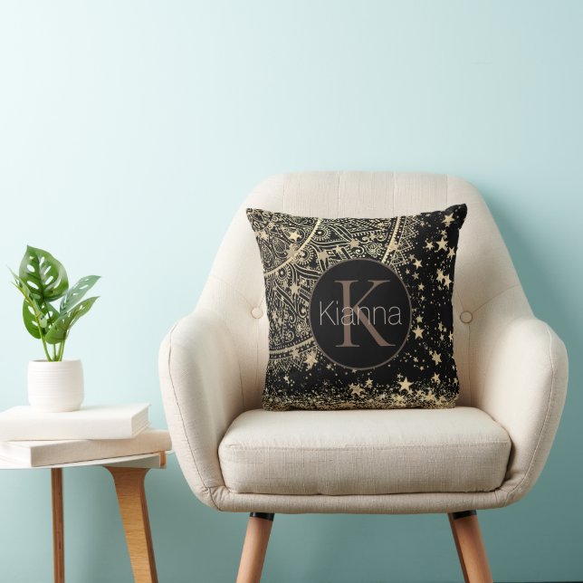 Personalised Mandala with Gold Stars Monogram  Cushion (Chair)