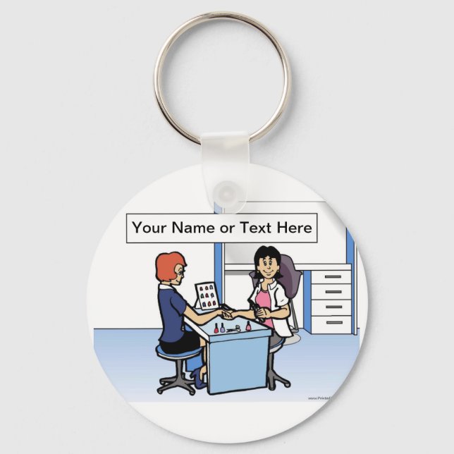 Personalised Manicurist Nail Tech - Female Cartoon Key Ring (Front)