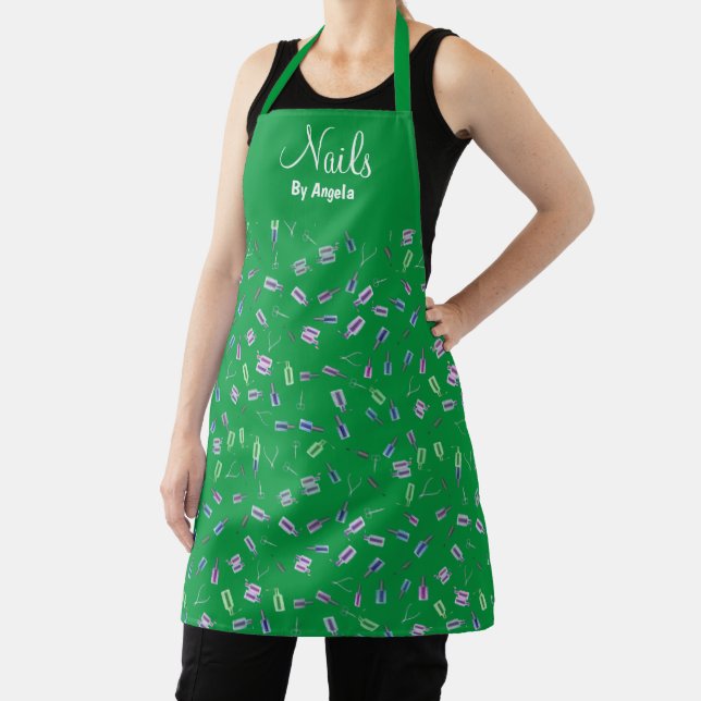 Personalised Manicurist Nail Tech Green Apron (Insitu)