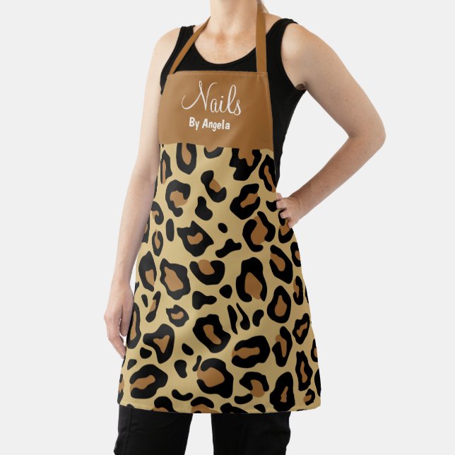 Personalised Manicurist Nail Tech leopard Apron (Insitu)