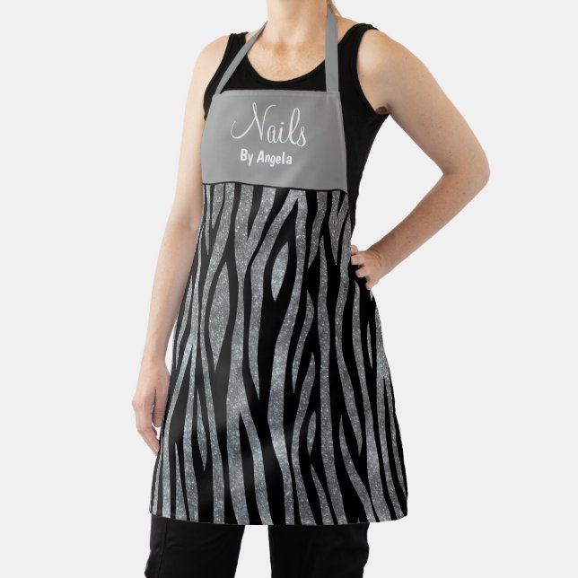 Personalised Manicurist Nail Tech Zebra   Apron (Insitu)