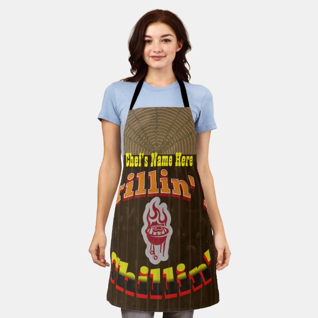 Personalised Manly Outdoor Grillin' N Chillin' BBQ Apron (Worn)