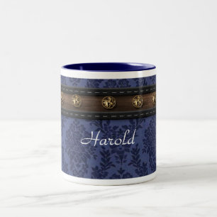 Personalised man's blue damask mug