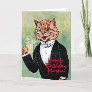 Personalised Man's Louis Wain Cat Birthday Card 