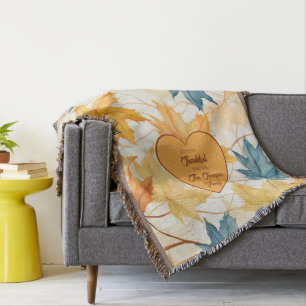Personalised Maple Leaves Thanksgiving Heart Throw Blanket
