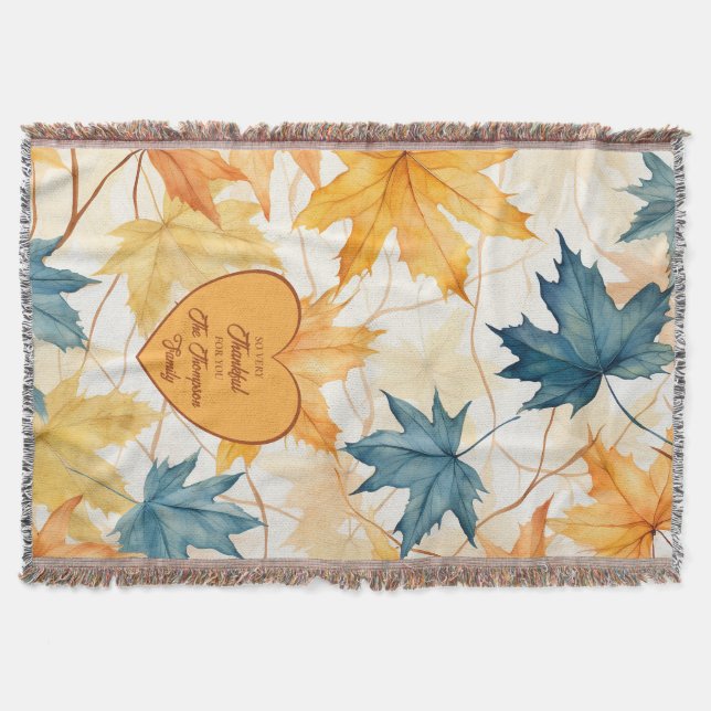 Personalised Maple Leaves Thanksgiving Heart  Throw Blanket (Front)
