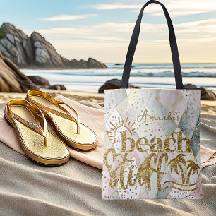 Personalised marble and gold  "Beach stuff"  Tote Bag