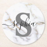 Personalised Marble Monogram Custom Text Modern Round Paper Coaster<br><div class="desc">Personalised Marble Monogram Custom Text Modern</div>