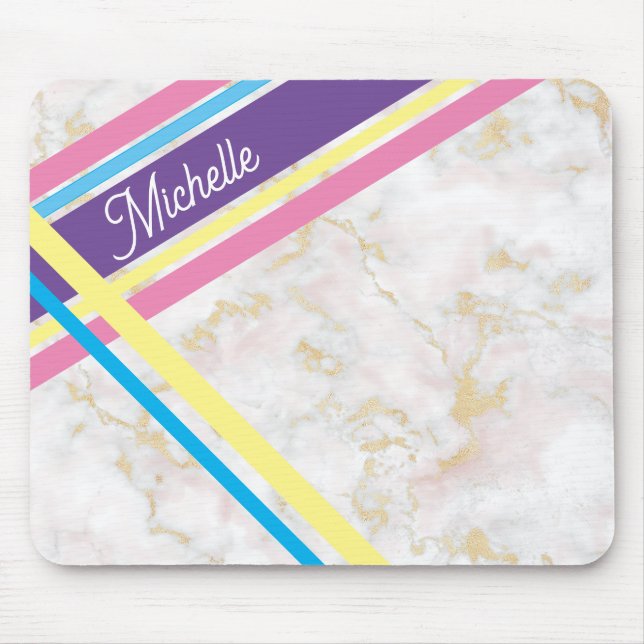 Personalised Marble Pink Mouse Desk Pad Computer Mat (Front)