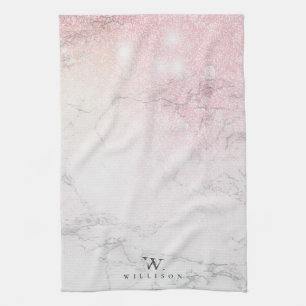 Personalised Marble rose Glitter Tea Towel