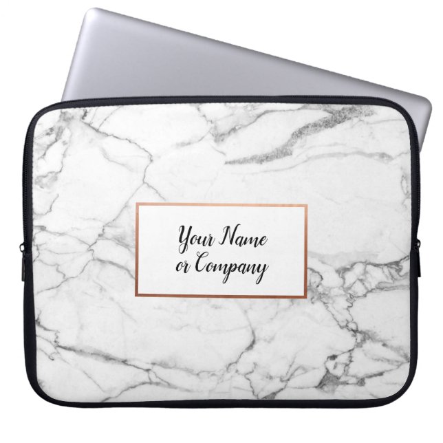 Personalised Marble & Rose Gold iMac Laptop Sleeve (Front)