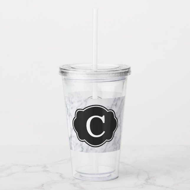 Personalised Marble With Black Decal Acrylic Tumbler (Front)