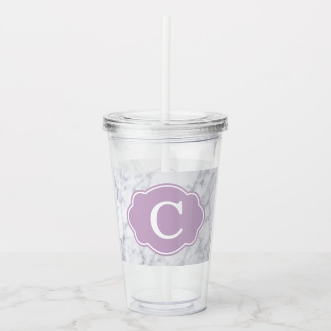 Personalised Marble With Lavender Decal Acrylic Tumbler (Front)
