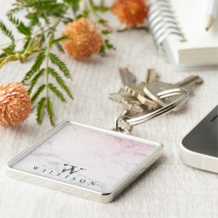 Personalised Marble with rose glitter Key Ring