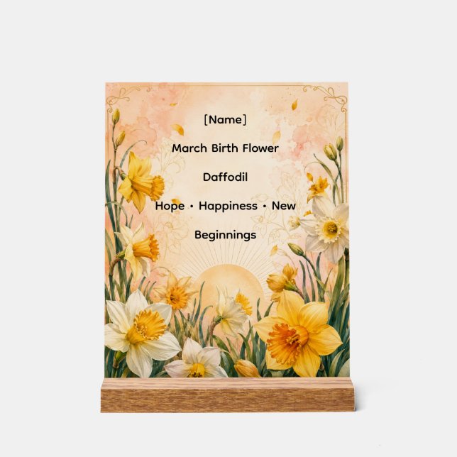 Personalised March Birth Flower Daffodil Acrylic Sign (Front)