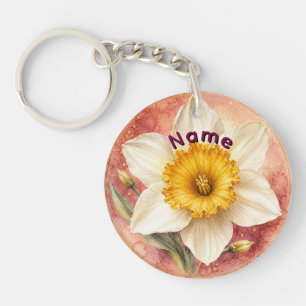 Personalised March Birth Flower Daffodil Key Ring