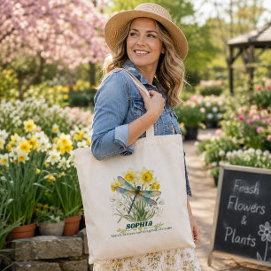 Personalised March Birth Flower Iris Dragonfly Tote Bag