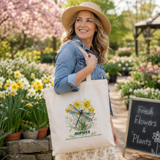 Personalised March Birth Flower Iris Dragonfly Tote Bag