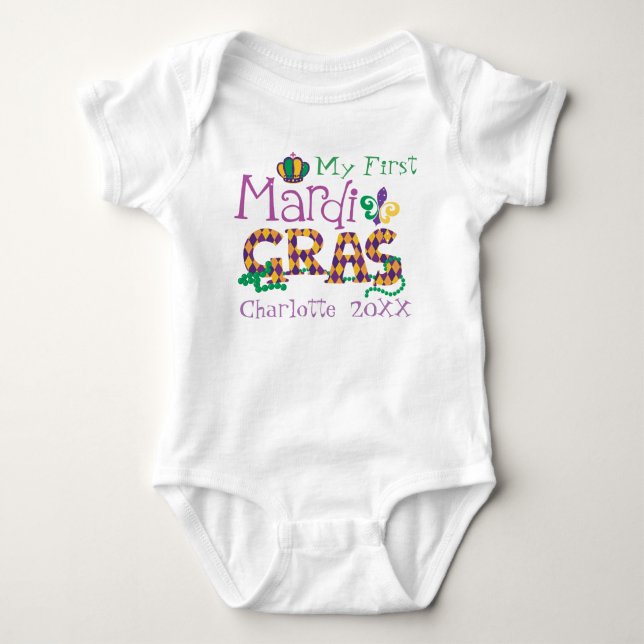 Personalised Mardi Gras Baby Bodysuit (Front)