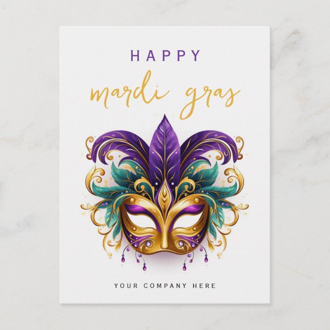 Personalised Mardi Gras Masquerade Business Postcard (Front)
