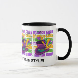 Personalised MARDI GRAS Top Hat Feathers Mug