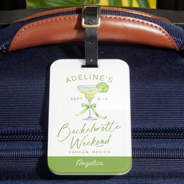 Personalised Margs Matrimony Bachelorette Weekend Luggage Tag (Front Insitu 2)