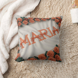 Personalised Maria with Orange Rose Cushion