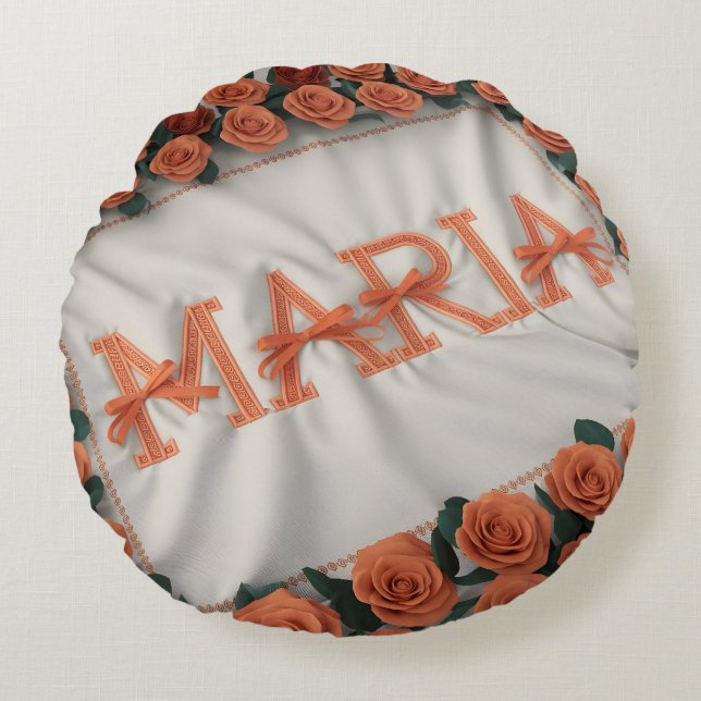 Personalised Maria  with Orange Rose Round Cushion (Front)