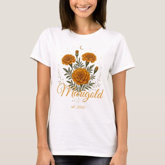 Personalised Marigold Birth Flower Name Shirt (Front)