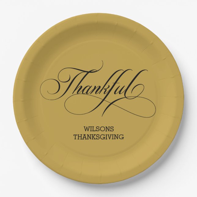 Personalised Marigold Stylish Calligraphy Thankful Paper Plate (Front)